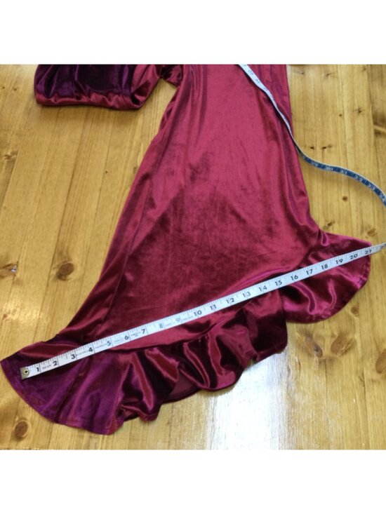 Betsey Johnson Velvet Jumpsuit Sleeveless Ruffled Wide Leg Red Burgundy Size 8 - Picture 9 of 11